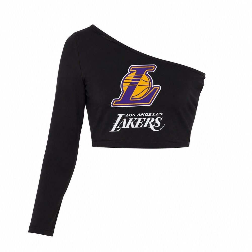 Ultra Game NBA Los Angeles Lakers One Shoulder Long Sleeve Top Black Womens 2XL